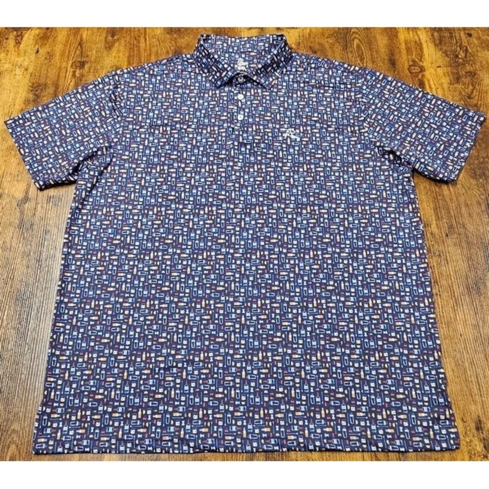 Rhoback Men's Polo Shirt Sz 3XL Golf Desert Drinks Bar Performance Stretch Blue